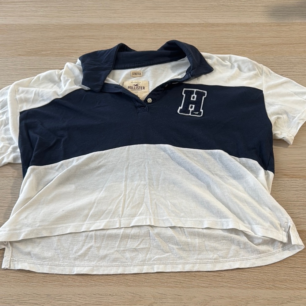 Hollister Blue and White Polo Shirt Casual Style